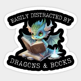 Easily Distracted by Dragons and Books Introvert Shirt Sticker